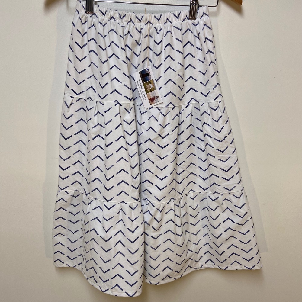 Girls Organic Mom and Pop's Kids Maxi Skirt 10/12 White Blue Geometric Cotton